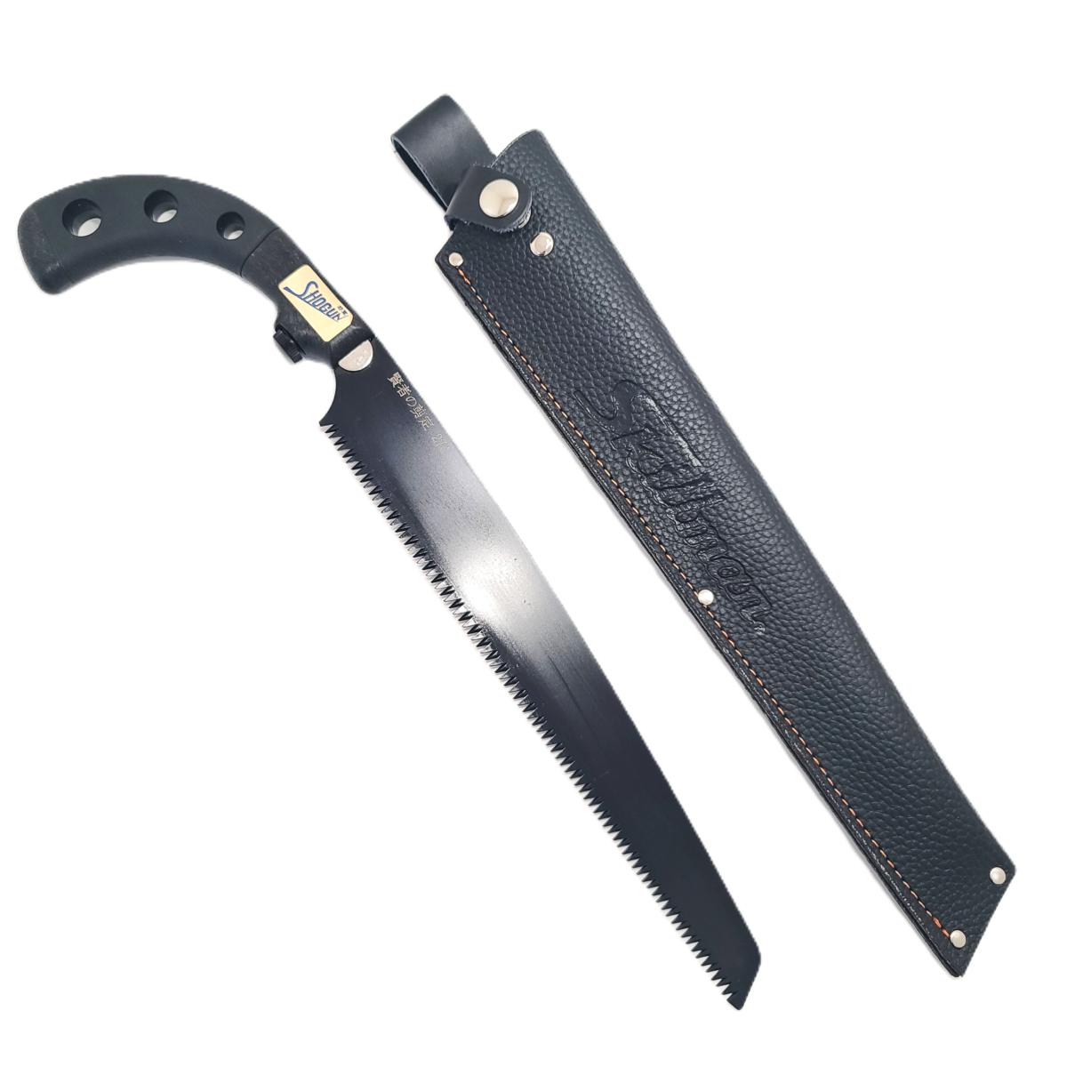Scie arboricole PRO de 270 mm, teflonnée de marque Shogun. Etui recouvert de cuir véritable.